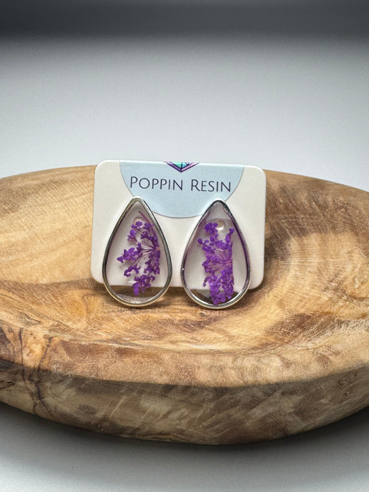 Oval silver purple flower